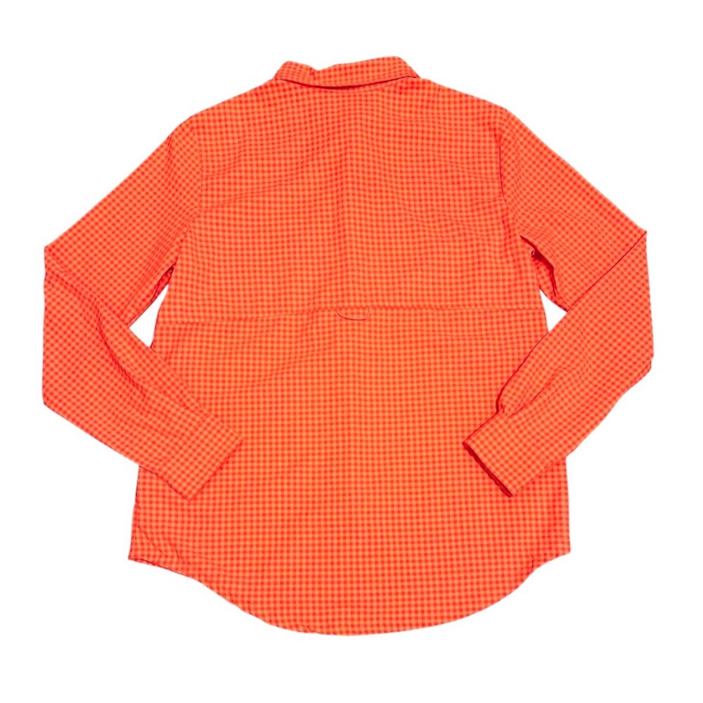 TITLE NINE Orange Gingham Check Tuolumne Tech Shirt Hiking Outdoor UPF Size XS - Picture 2 of 7